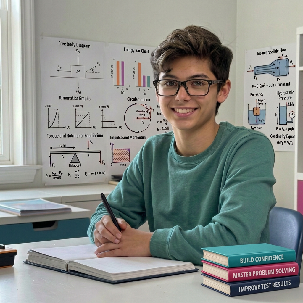 Student working through physics problems one-on-one